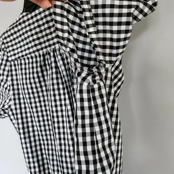 Madewell | Black and White Gingham Short Sleeve Wrap Top with Tie Waist, Size S - Picture 9 of 11
